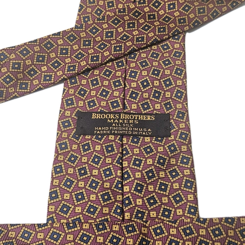 Brooks Brothers Makers Red Blue Gold 3.5'' Necktie Neck Tie Silk Handmade USA‎